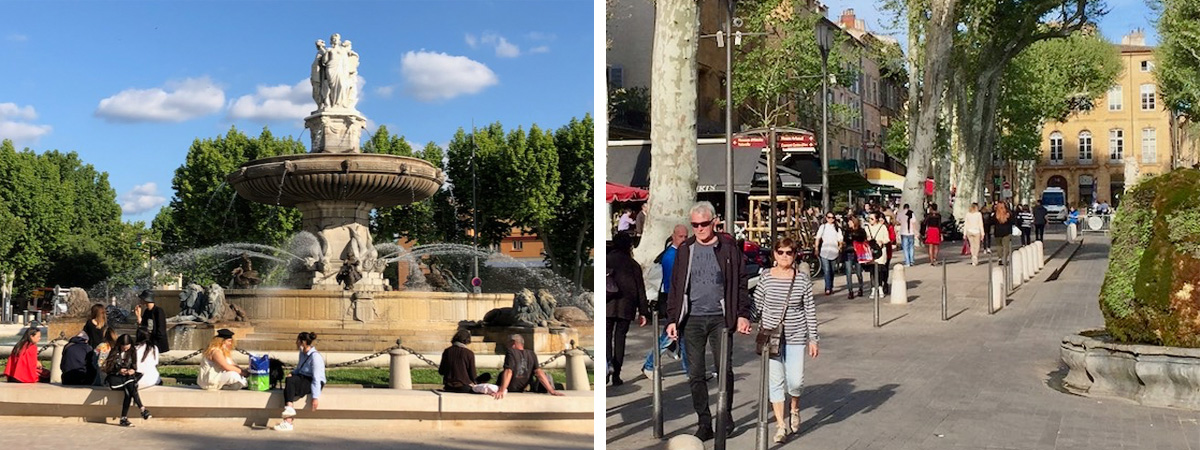 Cours Mirabeau intersecting old town Aix-en-Provence to the north and the historically bourgeoisie Mazarin district off to the south